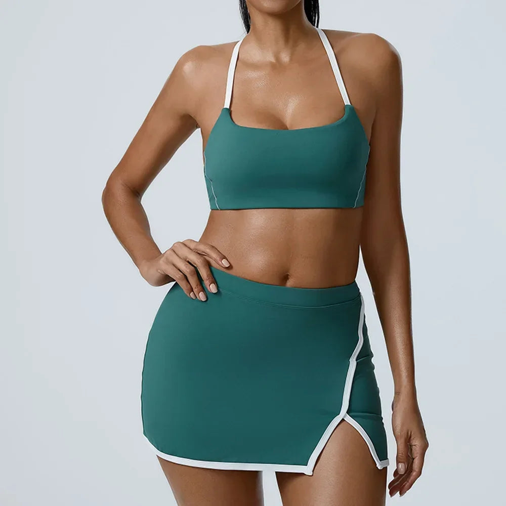 Women Yoga  Workout Set Bra and Shorts Two Piece Patchwork Open Sexy Back Elastic Fitness Sexy Yoga Outfit Sport  Women