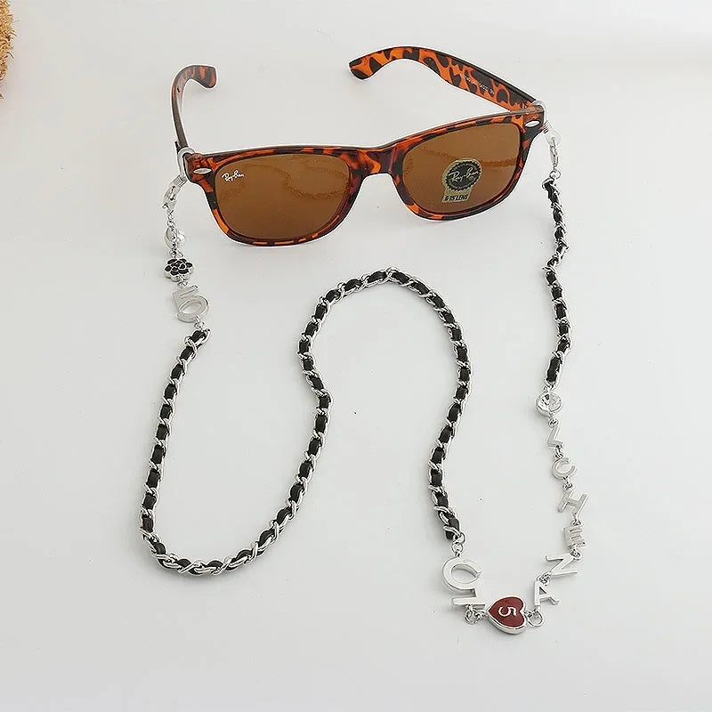 Luxury Glasses Lariat Necklace: Adjustable Designer Chain with Heart Charm, Initial Letter Eyewear Cord