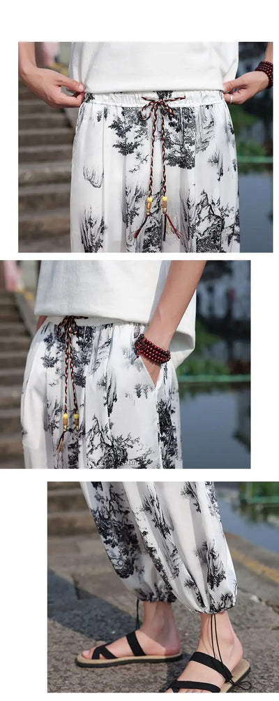 Men's Floral Wide Leg Casual Harem Japanese Yoga Harem Pants Hip hop Joggers Baggy Trousers for Men Summer Streetwaer M-XXXXXL