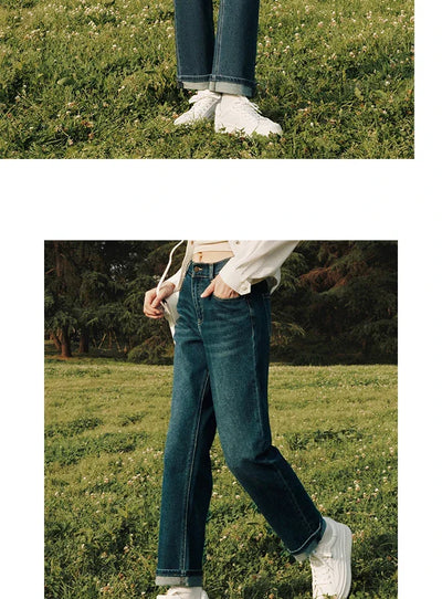 Semir 2023 Women Jeans Autumn New Rolled-edge Straight-leg Pants Slimming Trousers for Women