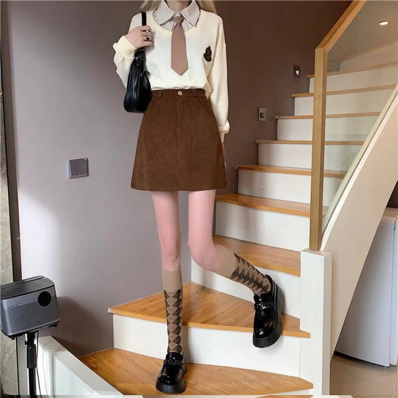 Skirts Women A-line Retro Korean Style Slim Basic All-match Student Autumn Ins Cozy Trendy Feminine Aesthetic Popular Faldas New
