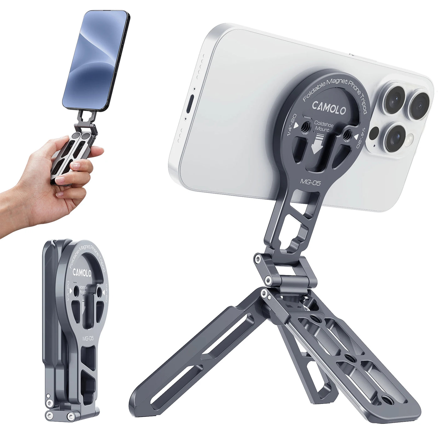 Magnetic Phone Holder Magsafe Tripod with Arca-Swiss Cold Shoe for Phone Vlog Foldable Desktop Phone Mount for Travel