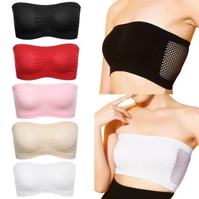 Women Breathable Mesh Tube Bra Seamless High Elastic Wrapped Sexy Invisible Strapless Chest Wraps Tube Tops Pregnant Mothers Bra