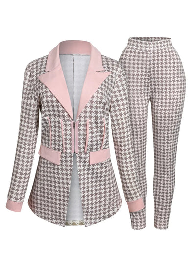Women Two Piece Sets Outfits Elegant Tweed Slim Long Trousers Short Coat Tops Lady Clothes Formal Business Office Work Suits