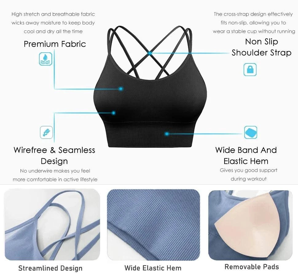 Women Strappy Sports Bras Padded Fitness Yoga Vest