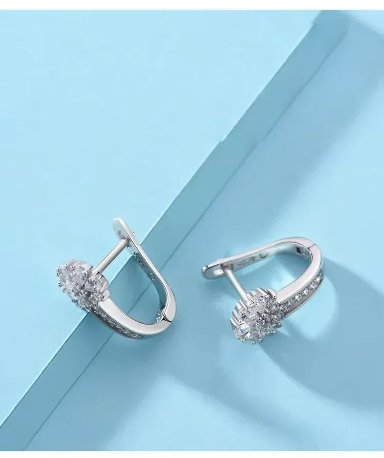 Fine Jewelry 925 Sterling Silver Earrings Inlaid With Zircon Crystal Flower Earrings Charm Jewelry For Women Gift Engagement Wed