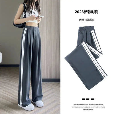 Wide-leg Pants for Women in Spring and Autumn High Waist Loose Straight Slim Striped Floor-moving Suit Pants