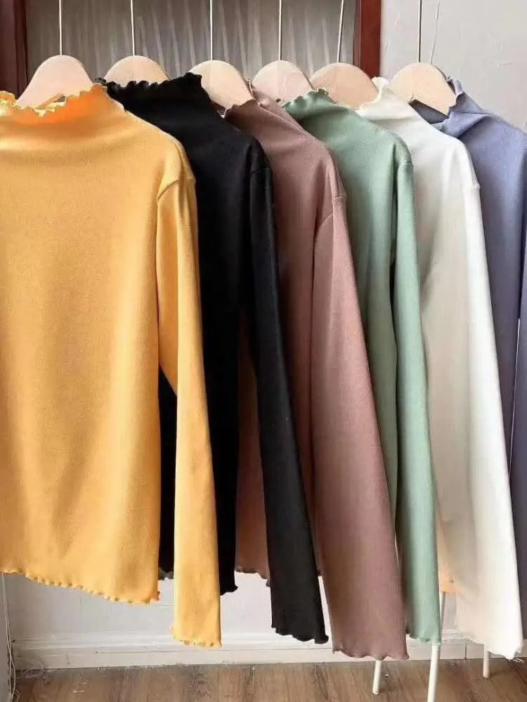 Skinny High Elastic Mock Neck Pullover Long Sleeve T-shirts For Women