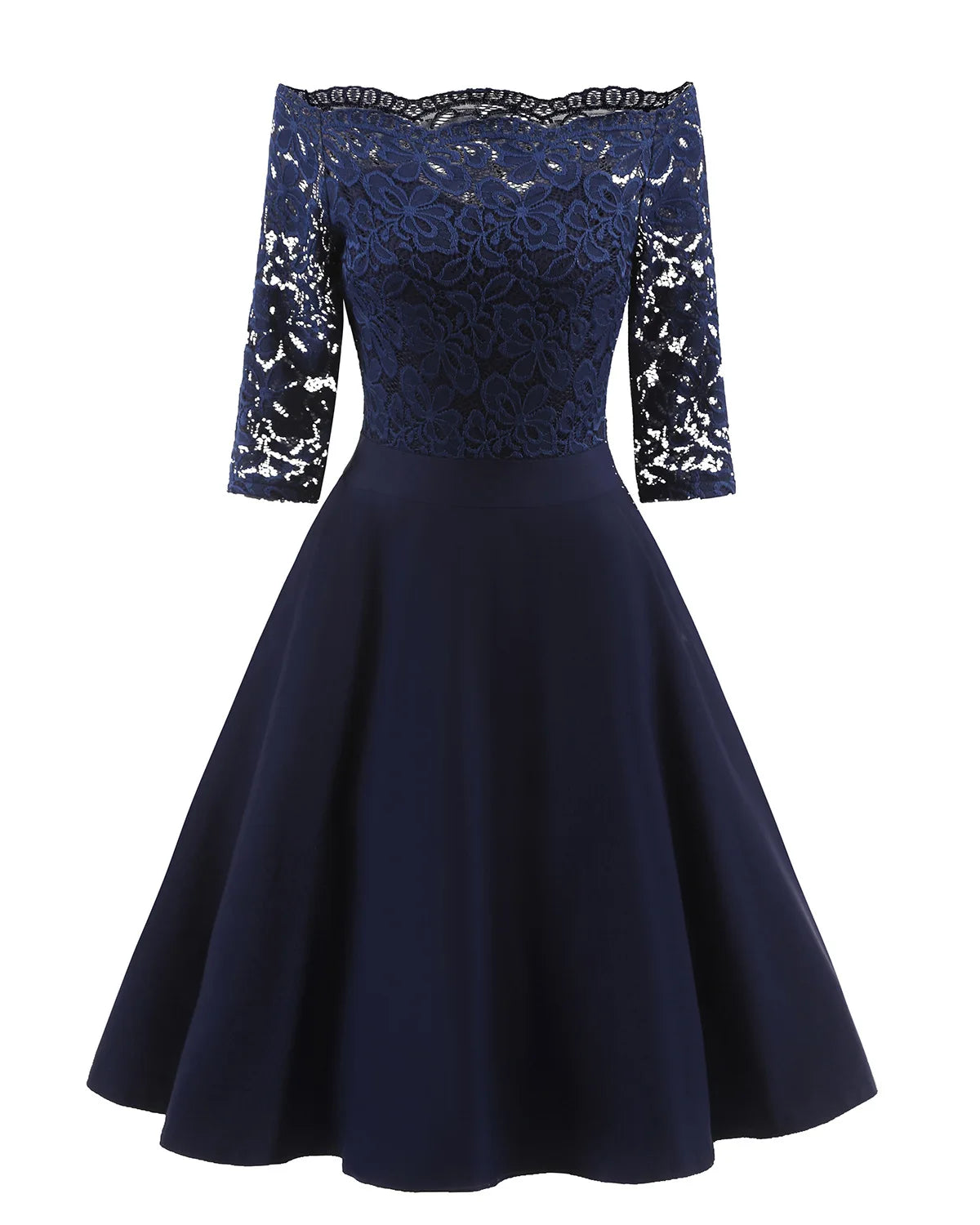 Women Elegant Wedding Bridesmaid Dinner Dress Sexy Lace Off Shoulder Party Dresses Solid Color Half Sleeve Evening Gown Vestido