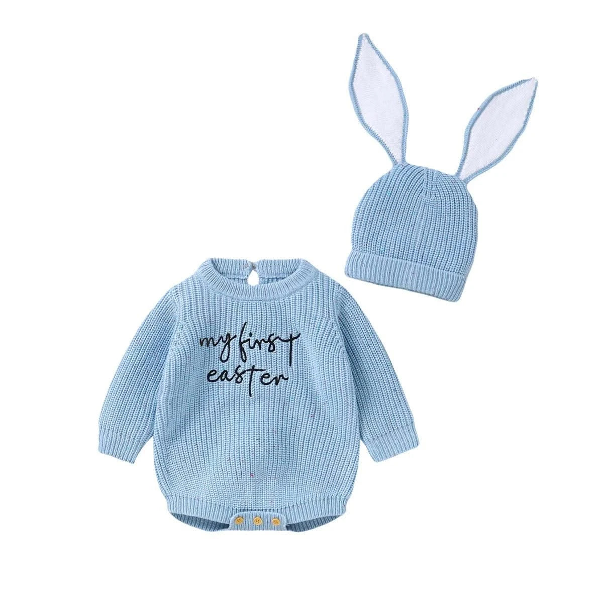 2pcs/Set 0-18m Knitted Jumpsuits Costume| Baby Rabbit Easter Clothes Sets |Cute Hats+ Bodysuits Spring Outfits for Newborn Boy Girl