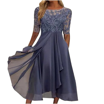 Elegant Outfits Summer Dresses For Women 2023 Tea Length Embroidery Lace Chiffon Mock Dress Formal Occasion Dresses Vestidos