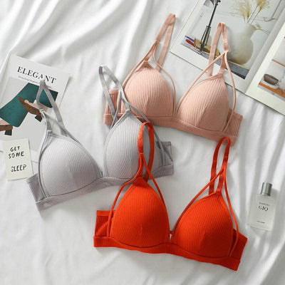 Cotton Bra For Women Push Up Bralette Sexy Lingerie Deep V Backless Comfort Small Breast Thin Pad Bra Female Cotton Underwear