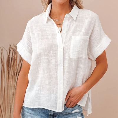 Women's Cotton Linen Shirt Short Sleeves Casual Tops Elegant Blouses Summer Shirts for Women 21929