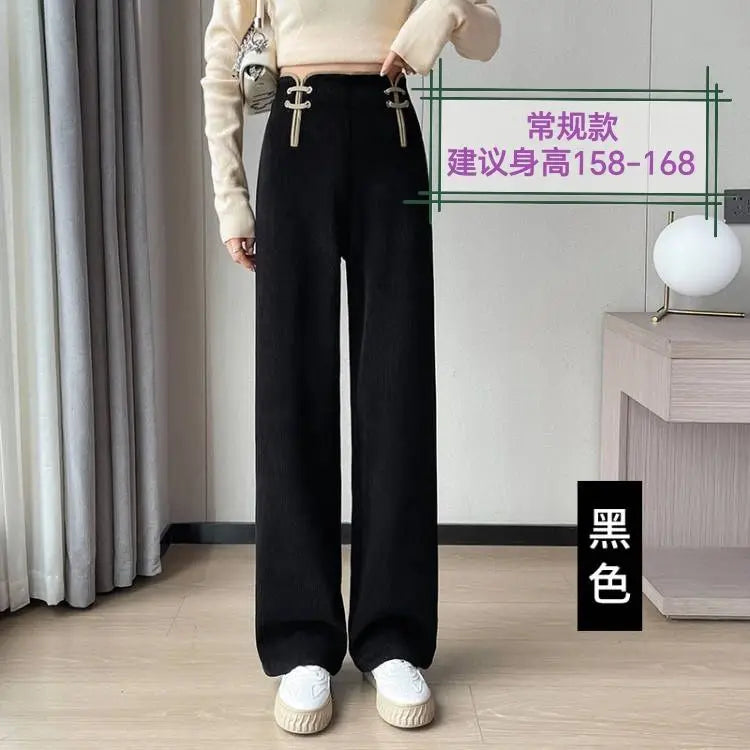 Women's Wide-leg Pants Autumn Winter Trousers New Chinese Style Folding High Waist Drooping Casual