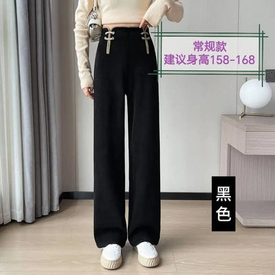 Women's Wide-leg Pants Autumn Winter Trousers New Chinese Style Folding High Waist Drooping Casual