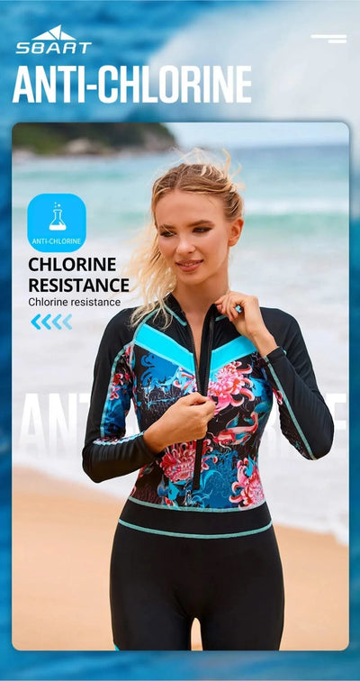 Women Thin Wetsuit Swimwear Female Long Snorkeling Diving Beach Swimsuit Jellyfish Sunscreen Elastic Zipper Swimsuit Rash Guard