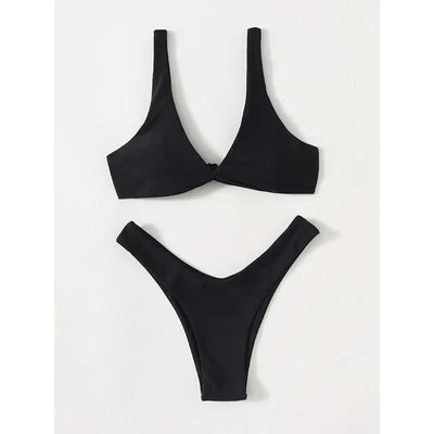 OIINAA Bathing Suit Women Solid Sexy Swimsuit Bow Tie Drawstring Lace Up Summer Bikini Set Two-pieces Beachwear Thong Biquinis