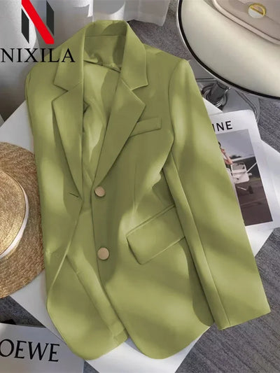 Women's Double Breasted Blazer Chic Office Lady Vintage Coat Fashion Notched Collar Long Sleeve Ladies Outerwear Stylish Tops