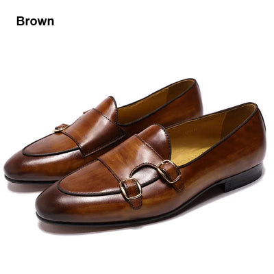 FELIX CHU Summer Autumn Men's Loafers Genuine Leather Hand Painted Monk Strap Men's Dress Shoes Wedding Party Mens Footwear