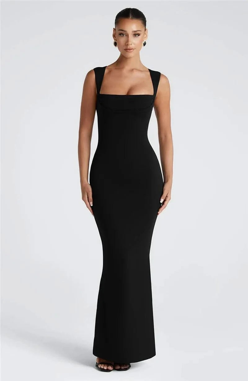 Royal Style Square Collar Sleeveless Sexy Maxi Dress For Women