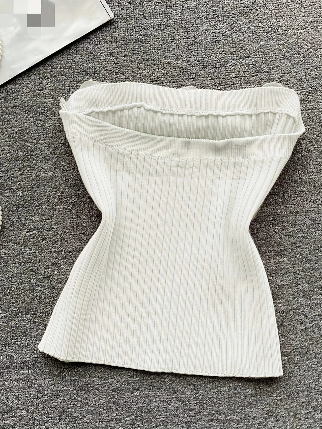 Pink Solid Sexy Off Shoulder Knitted Tube Top for Women