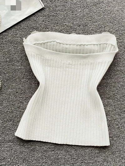 Pink Solid Sexy Off Shoulder Knitted Tube Top for Women