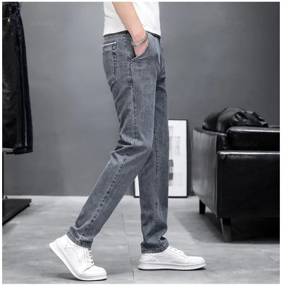 Summer Stretch Skinny Jeans Men Fashion Casual Slim Fit Denim Designer Elastic Pants Grey Brand Trousers Male Large size 38 40