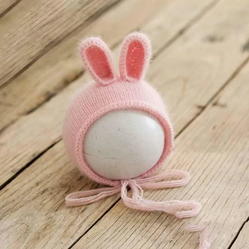Knitted Handmade Rabbit Hat | New-born Photography Props |Adjustable Infant/ Baby  Headwear