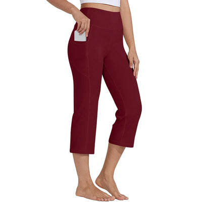 Women  Elastic High Waist 3/4 Pant Casual Active  Fit Wide Capris Leg Pants Trousers With Pockets Pants Woman брюки женские