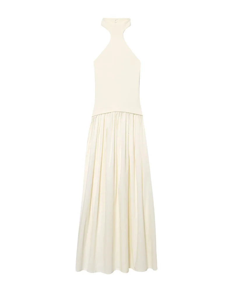 Women's Dress New Summer 2025 White Halterneck Panelled Dress Sexy off-the-shoulder design Elegant temperament Personality