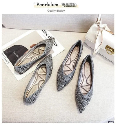 Women's Ballet Rhinestones Flats Female Plus Size 43 Slip on Boat Shoes Chaussure