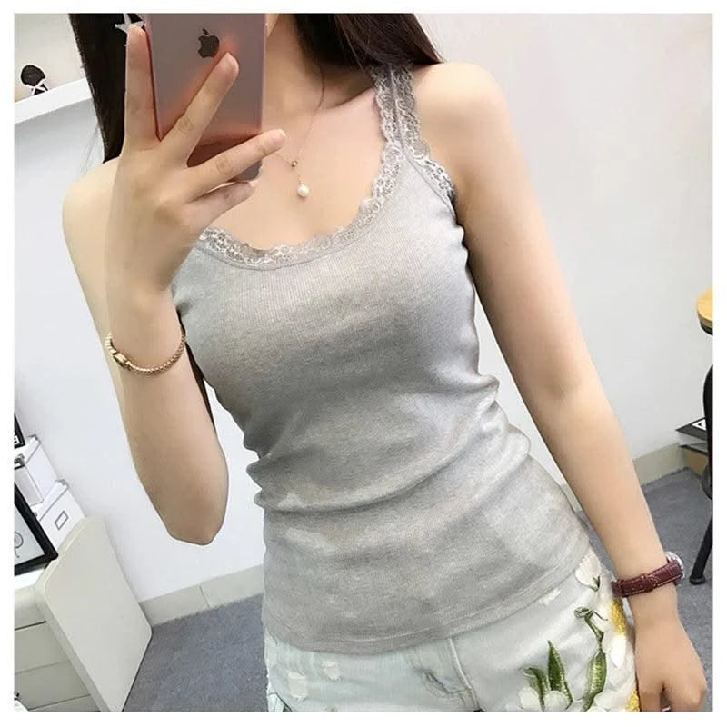 Women Tank Top With Lace Top Red Inside Wear Lace Camisoles