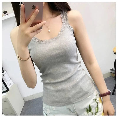 Women Tank Top With Lace Top Red Inside Wear Lace Camisoles