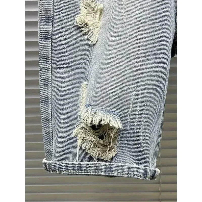 Ripped Denim Shorts 2025 New Fashion Handsome Beggar Pants Handsome Personality Slim Mid-pants Men Short Y2k Shorts Man Jeans