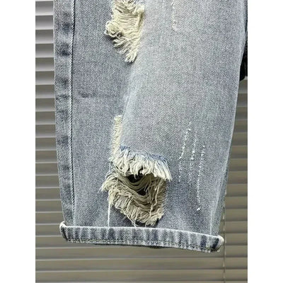 Ripped Denim Shorts 2025 New Fashion Handsome Beggar Pants Handsome Personality Slim Mid-pants Men Short Y2k Shorts Man Jeans
