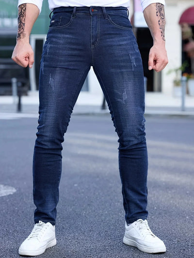 2025 Spring Autumn Men's Fashion Ripped Skinny Jeans Street Style Vintage Wash Solid Denim Casual Slim Fit Pencil Pants 28-36