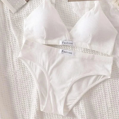 Women Cotton Bra And Panties Set Low Rise Briefs Panties Non-Wire Vneck Bras Sexy Lingerie Push Up Brassiere Female Underwear