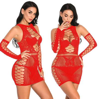 Sexy Sleepwear Babydoll Dress Bodysuit Lingerie Sexy Erotic Temptation Strapless Hollow Sleeveless Catsuit Nightgown Chemises