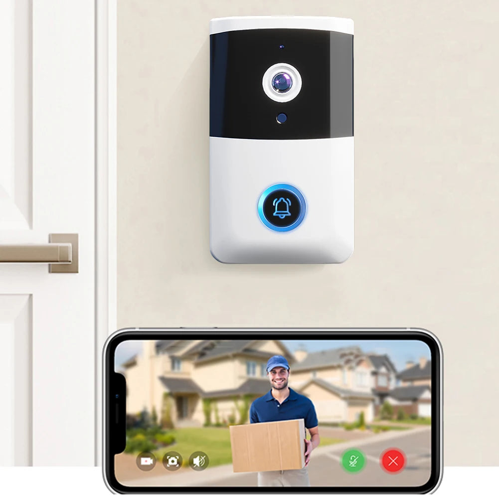 WiFi Wireless Video Doorbell IR Night Vision Doorbell Camera Two-way Audio Visual Doorbell for Home Security Alarm System