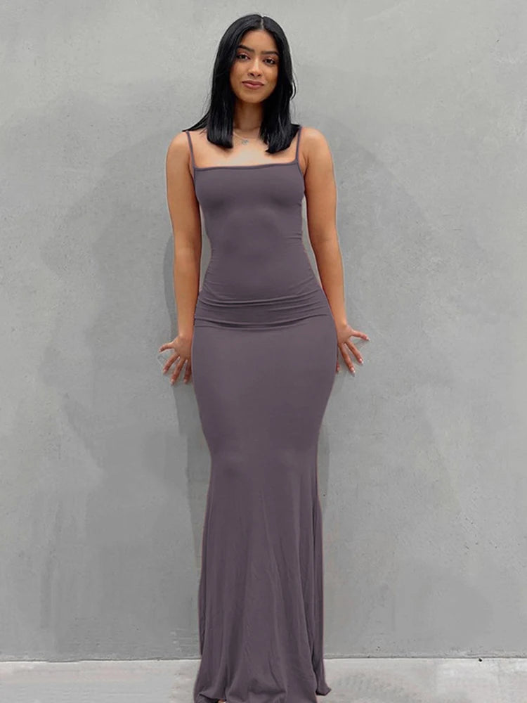 Women Backless Sexy Maxi Dress 2025 Spring Satin Slip Sleeveless Slim Party Concise Платье Female Bodycon Dress Elegant Clothing