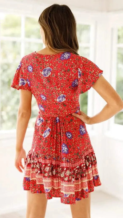 Elegant Women's Dresses Summer Bohemian Dress Vestidos Curtos Mujer Kadın Elbisesi Yazlık Kısa Elbiseler Midi Elbiseler Robe Ete
