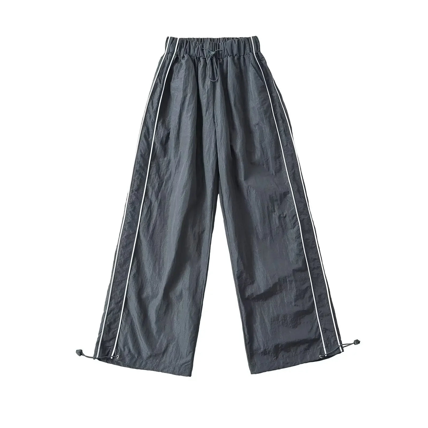Women's Wide-Leg Joggers Adjustable Ankle Cuffs Side Stripes Drawstring Waist Lightweight Streetwear