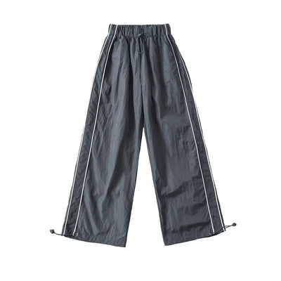 Women's Wide-Leg Joggers Adjustable Ankle Cuffs Side Stripes Drawstring Waist Lightweight Streetwear