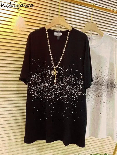 Shirts for Women Summer Oversized Tshirts Y2k Tops Chic Diamond Fashion Tees O-neck Short Sleeve T Shirts 2025 Ropa Mujer 27w414