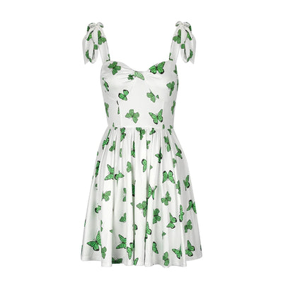 Summer New Women Dresses Streetwear Fashion Butterfly Print V-Neck Dress Sexy Female Backless Knitted Dress Casual Slim Clothing