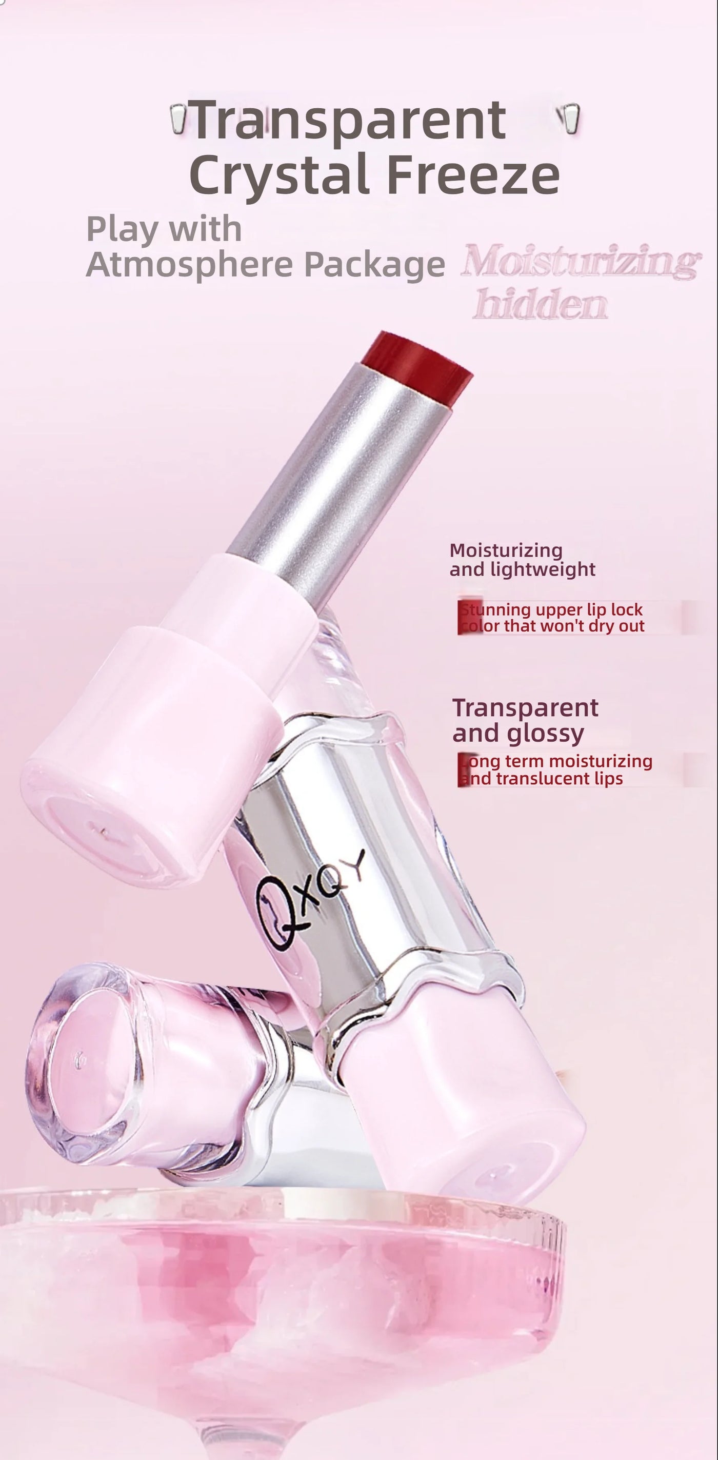 QXQY GLOSSY JELLY LIPSTICK - Mirror Shine, Moisturizing & Long Lasting, Nude Lip Gloss for Plump Brightening Lips (No Makeup Loo