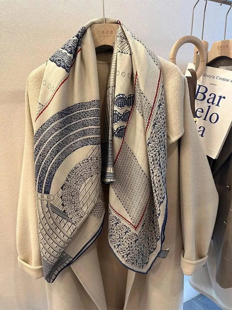 Designer Silk Wool Scarf Women Large Edge Shawls Square Bandanas Top Accessories Neck Accessory