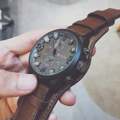 Original Men's Watches High-End Luxury Man Watch Leather Strap Date Business Quartz Watch Big Dial Military Tactical Wristwatch