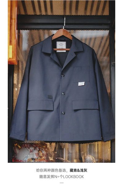 Maden Mountain Style Outdoor Multi-Pocket Suit Jacket Cityboy Flat Lapel Casual Versatile Coat Men's Blazer Spring And Autumn