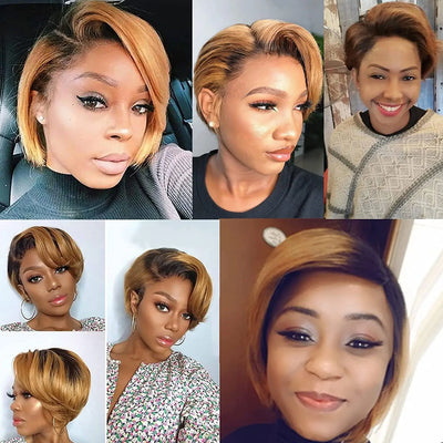 Human Hair Wigs Short Straight Bob Wig T Part Transparent Lace Wig For Women Preplucked Hairline Pixie Cut Wig Perruque Femme